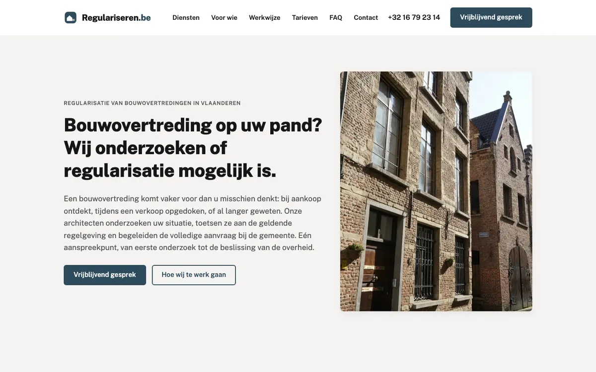 Homepage van Regulariseren.be (regulariseren.be)