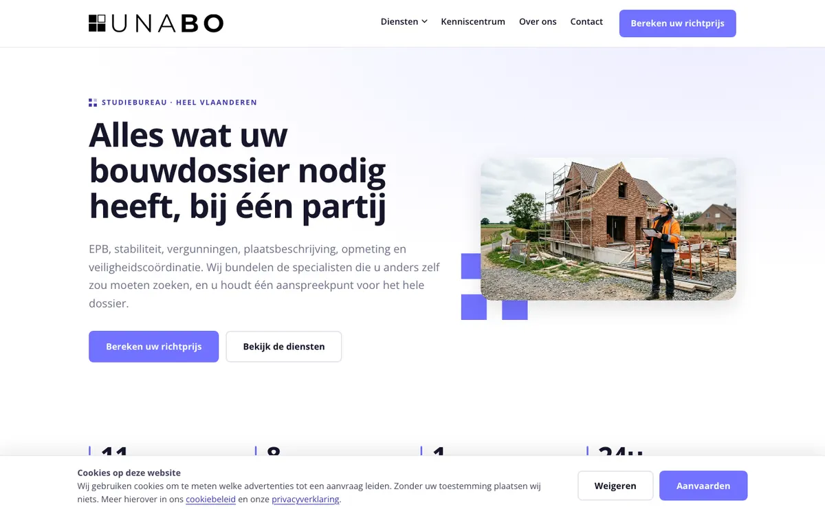 Homepage van UNABO (unabo.be)